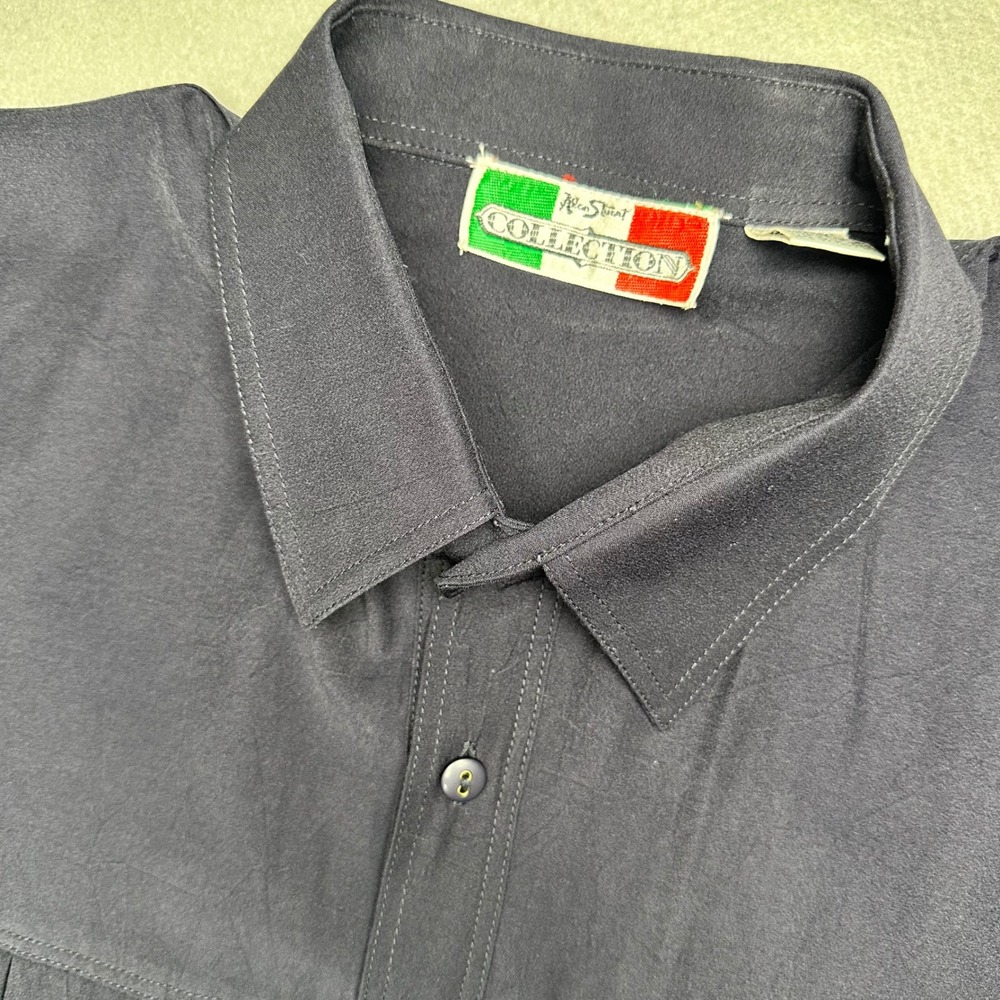 Alan Stuart Button Down Mens Large Navy Blue Short Sleeve Chest Pockets Shirt